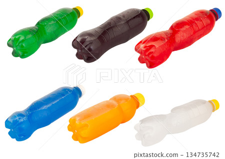 color green red blue purple yellow orangesoft drink bottle isolated on white background color green red blue purple yellow orangesoft drink bottle isolated on white background 134735742