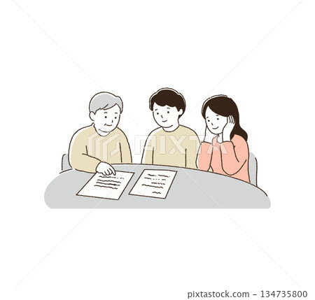 Parents and children discuss inheritance, end-of-life planning, and nursing home placement 134735800