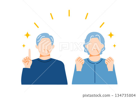 一對幸福老年夫婦的插畫。扁平化設計。 一對幸福老年夫婦的插畫。扁平化設計。 134735804