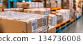 Close-up of a Package on a Conveyor Belt in a Warehouse 134736008