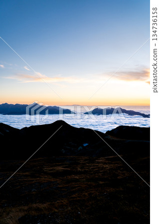 View of the Tateyama mountain range (Tsurugi-dake and the Kekatsu Sanzan mountain range) from Hakuba Sanso. Traverse of Mount Hakuba in the Northern Alps. View of the Tateyama mountain range (Tsurugi-dake and the Kekatsu Sanzan mountain range) from Hakuba Sanso. Traverse of Mount Hakuba in the Northern Alps. 134736158