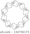 Round frame with peppers. Hand-drawn vegetables. Vegetarian diet food with vitamins for preparing delicious and healthy dishes. 134736173