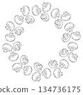 Round frame with champignons. Hand-drawn mushrooms. Vegetarian diet food with vitamins for preparing delicious and healthy dishes. 134736175