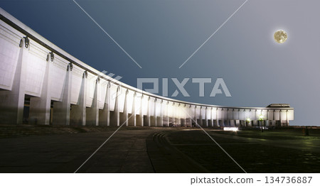 War memorial in Victory Park on Poklonnaya Hill (Gora) with the super moon, Moscow, Russia. The memorial complex constructed in memory of those who died during the Great Patriotic war 134736887