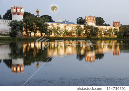 Novodevichy Convent (at night, with the super moon ), also known as Bogoroditse-Smolensky Monastery, Moscow, Russia Novodevichy Convent (at night, with the super moon ), also known as Bogoroditse-Smolensky Monastery, Moscow, Russia 134736891