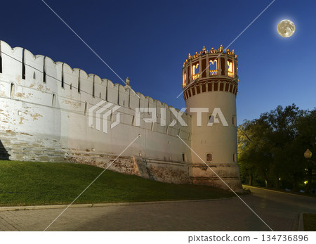 Novodevichy Convent (at night, with the super moon ), also known as Bogoroditse-Smolensky Monastery, Moscow, Russia 134736896