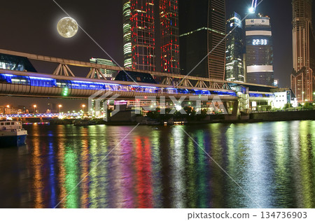 Skyscrapers International Business Center (City) at night with the super moon, Moscow, Russia Skyscrapers International Business Center (City) at night with the super moon, Moscow, Russia 134736903