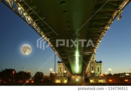 Christ the Savior Cathedral and Patriarshy Bridge (Night view) with the super moon, Moscow, Russia Christ the Savior Cathedral and Patriarshy Bridge (Night view) with the super moon, Moscow, Russia 134736911