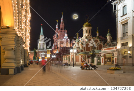 Kremlin (at night with the super moon), Moscow, Russia--the most popular view of Moscow Kremlin (at night with the super moon), Moscow, Russia--the most popular view of Moscow 134737298