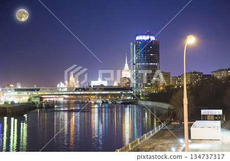 Night view of the Tower 2000 (with the super moon), Moscow International Business Centre (City). Russia Night view of the Tower 2000 (with the super moon), Moscow International Business Centre (City). Russia 134737317