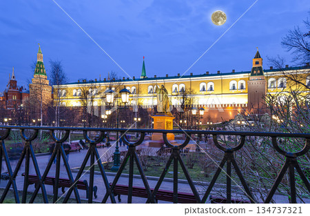 Kremlin (at night with the super moon), Moscow, Russia--the most popular view of Moscow Kremlin (at night with the super moon), Moscow, Russia--the most popular view of Moscow 134737321