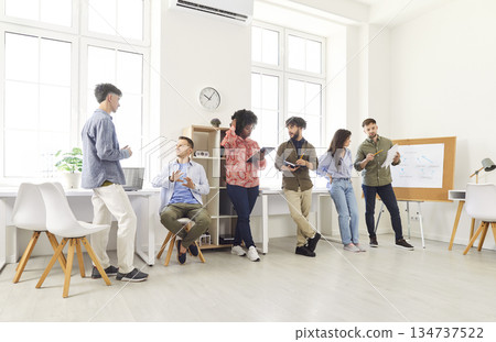Business Team Communicating During Office Meeting or Presentation 134737522