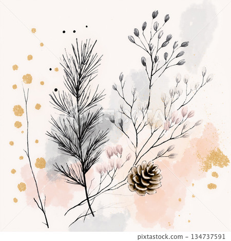 Vivid Watercolor Floral and Leaf Illustrations Vivid Watercolor Floral and Leaf Illustrations 134737591
