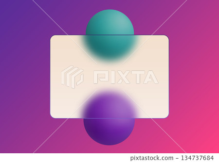 Horizontal glass panel with two large 3D spheres on purple background. Eps 10 134737684