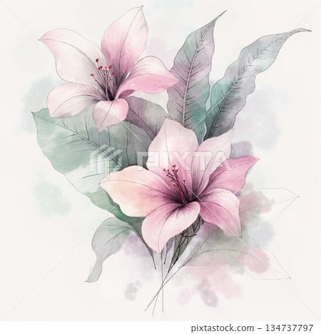 Vivid Watercolor Floral and Leaf Illustrations 134737797