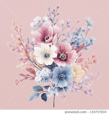 Vivid Watercolor Floral and Leaf Illustrations 134737834