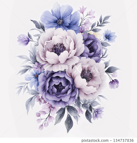 Vivid Watercolor Floral and Leaf Illustrations 134737836