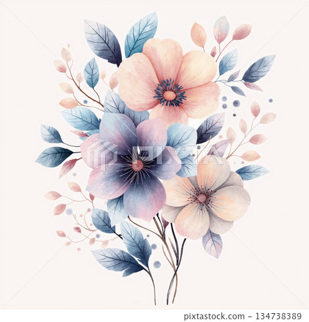 Graceful Watercolor Botanic Pattern Art 134738389