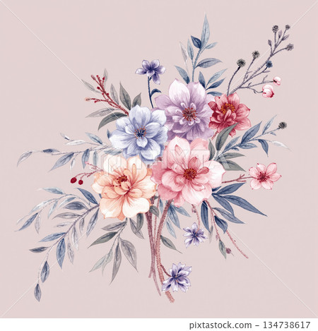 Graceful Watercolor Botanic Pattern Art Graceful Watercolor Botanic Pattern Art 134738617
