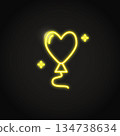 Heart shaped balloon glowing yellow neon sign 134738634