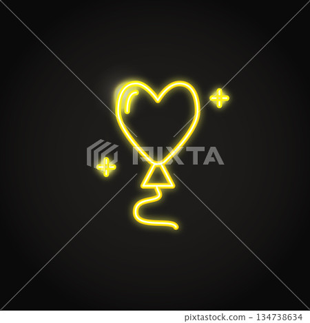 Heart shaped balloon glowing yellow neon sign Heart shaped balloon glowing yellow neon sign 134738634