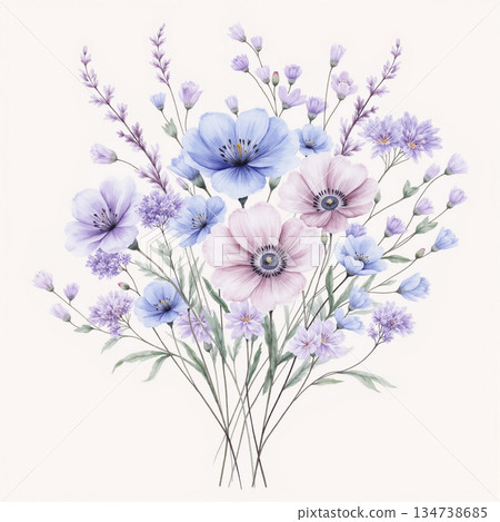 Graceful Watercolor Botanic Pattern Art 134738685