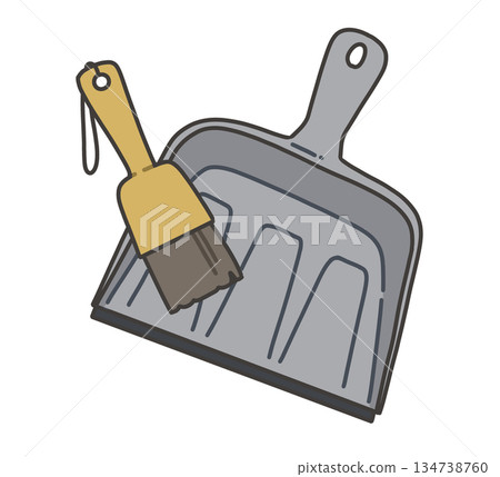 Illustration of a gray dustpan and mini broom Illustration of a gray dustpan and mini broom 134738760