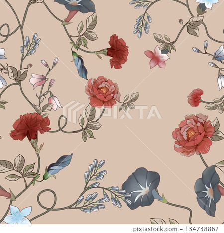 Charming Hand-Drawn Floral and Leaf Compositions 134738862