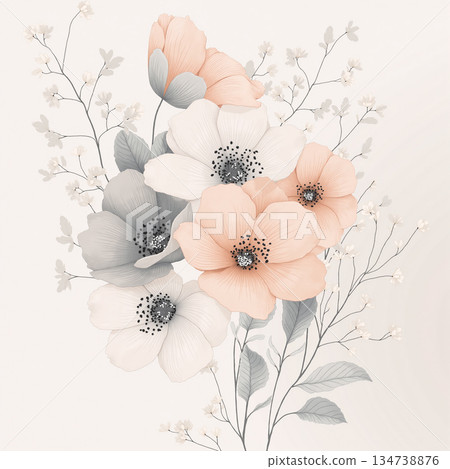 Charming Hand-Drawn Floral and Leaf Compositions 134738876
