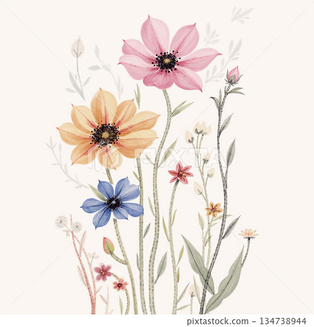Charming Hand-Drawn Floral and Leaf Compositions Charming Hand-Drawn Floral and Leaf Compositions 134738944
