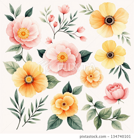 Unique Watercolor Artworks with Floral Elements 134740101