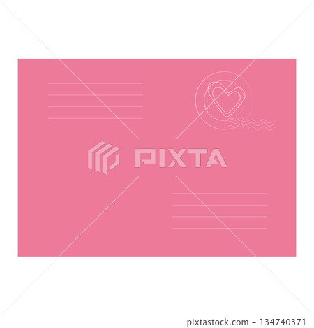 Envelope Love letter with heart stamp, airmail, postcard. Cute pink romantic mail Wedding and Valentine Day Decoration design elements. 134740371