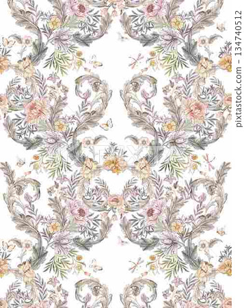 Creative Hand-Drawn Patterns of Flora and Leaves 134740512