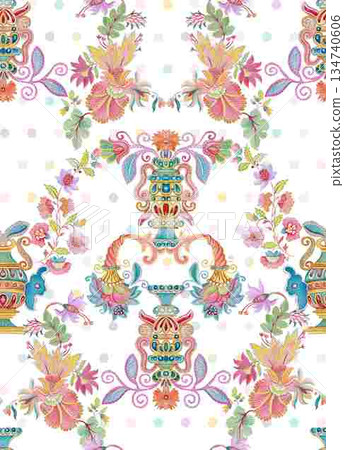 Creative Hand-Drawn Patterns of Flora and Leaves 134740606