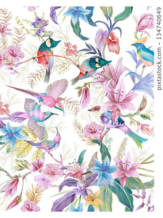 Creative Hand-Drawn Patterns of Flora and Leaves Creative Hand-Drawn Patterns of Flora and Leaves 134740649
