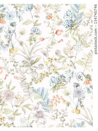 Delightful Hand-Painted Floral Leaf Art 134740746