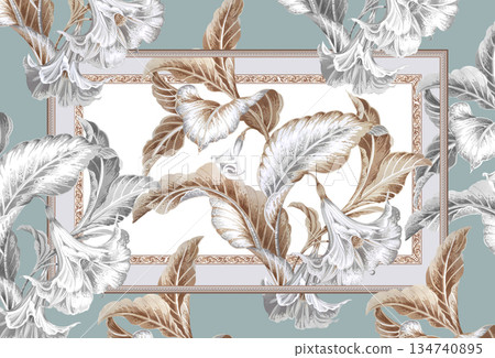 Fascinating Watercolor Designs of Leafy Flowers 134740895