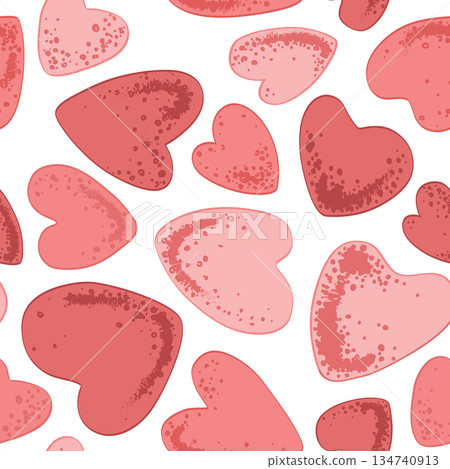 Pink Valentine hearts seamless pattern on white background. Vector illustration. 134740913