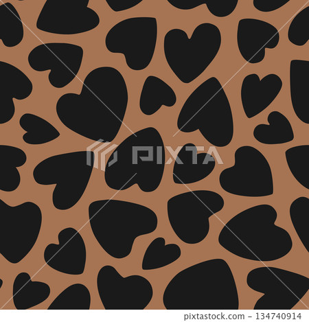 Black hearts on brown background seamless pattern. Vector illustration. Abstract heart-shaped leopard print Black hearts on brown background seamless pattern. Vector illustration. Abstract heart-shaped leopard print 134740914