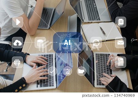 A team meeting for companies promoting the use of AI in business and the introduction of digital transformation A team meeting for companies promoting the use of AI in business and the introduction of digital transformation 134740969