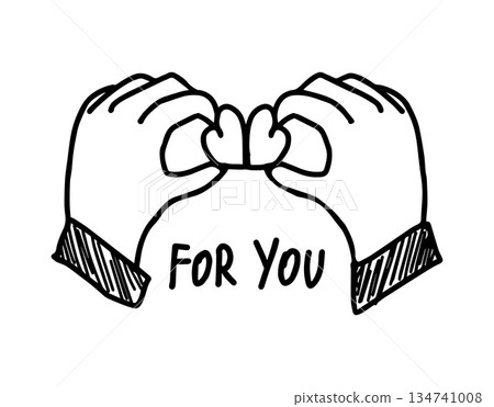 Hand-drawn silhouettes of hands holding a heart and an inscription for you. Valentine's Day design Hand-drawn silhouettes of hands holding a heart and an inscription for you. Valentine's Day design 134741008
