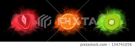 Fruit taste explosion effect on black background 134741056