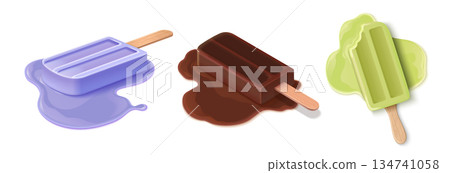 Melting ice cream popsicle with pistachio flavor 134741058