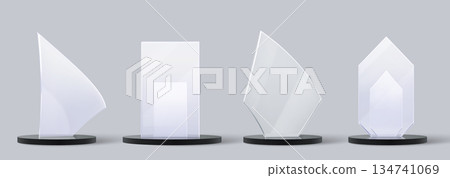 Glass trophy set with elegant crystal plates Glass trophy set with elegant crystal plates 134741069