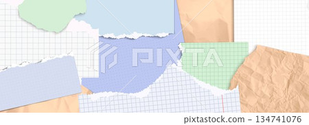 Funky paper collage background with torn sheets 134741076