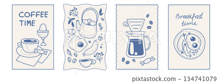 Breakfast poster with vintage chalk illustrations. Breakfast poster with vintage chalk illustrations. 134741079