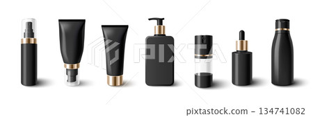 Skincare mockup set with black cosmetic bottles 134741082