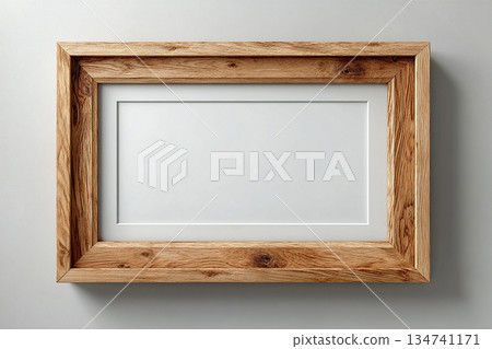 Painting. Mock up for modern interior and branding. Empty wooden photo frame for a collage of three photos in a minimalist style on a white background. Stylish photo frame. Painting. Mock up for modern interior and branding. Empty wooden photo frame for a collage of three photos in a minimalist style on a white background. Stylish photo frame. 134741171