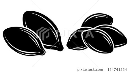 Sunflower seeds clusters, black outline, simple illustration for healthy eating concept 134741234