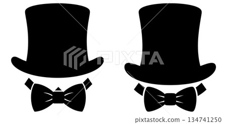 Top hat and bowtie silhouette vectors, formal attire symbols, elegant design elements 134741250